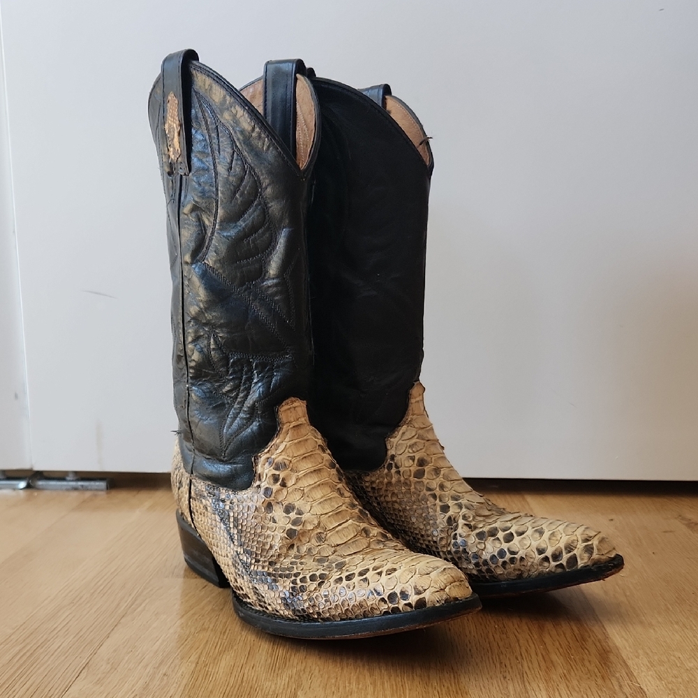 Mexican Snakeskin Cowboy Boots in Black and Natural